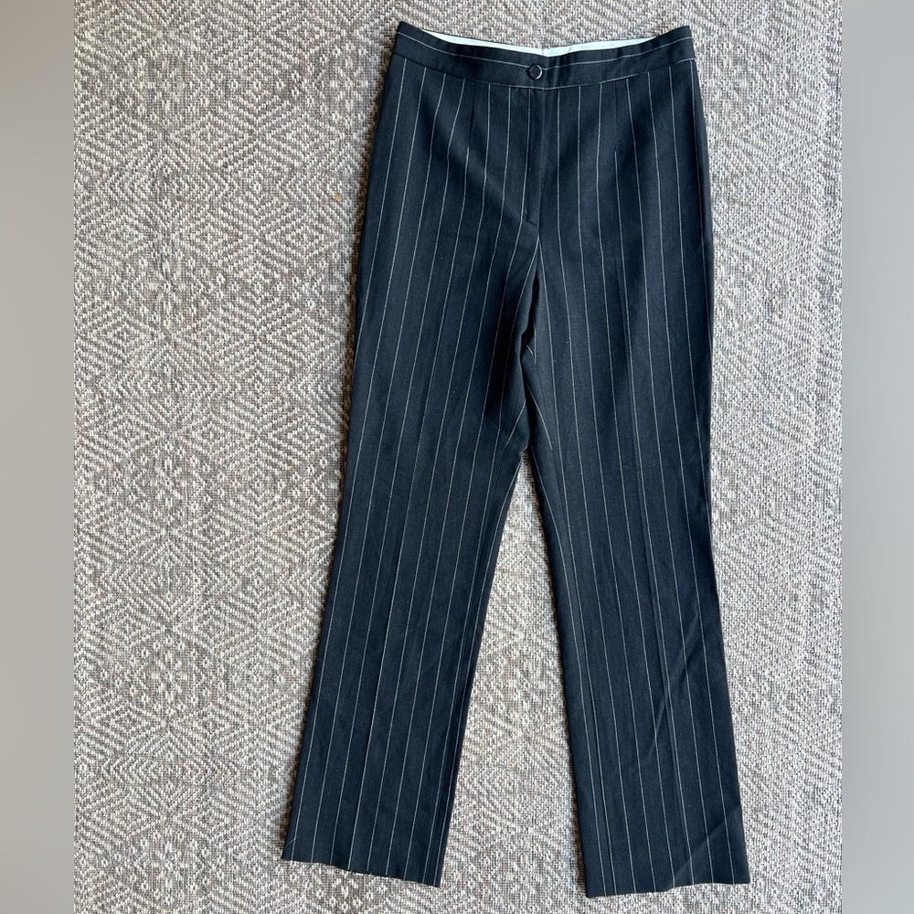 Vintage‎ MOSCHINO Couture Charcoal Gray Pinstripe Dress Pants Womens 12 Wool Y2K